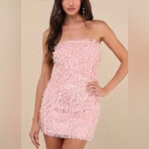 Elegant Pink Feathered Dress